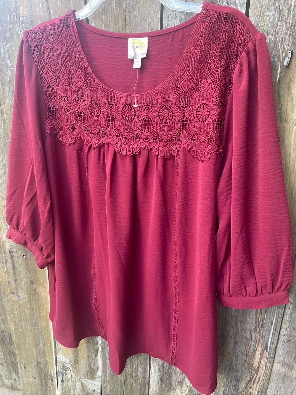 Fig & Flower Burgundy Lace Yoke Peasant Blouse Sz. 2X